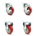 Service Caster 4 Inch Red Polyurethane Wheel Swivel Top Plate Caster Set with 2 Brake 2 Rigid SCC-20S414-PPUB-RED-TLB-TP3-2-R-2